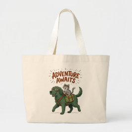 Grappige Hond & Kat Avontuur Wacht Grote Tote Bag
