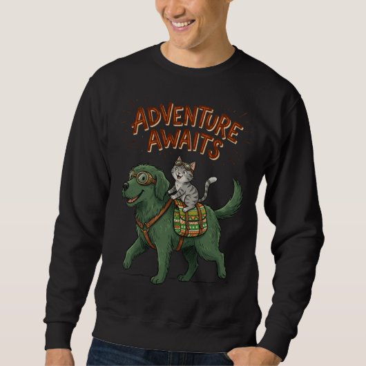 Grappige Hond & Kat Avontuur Wacht Trui (Voorkant)