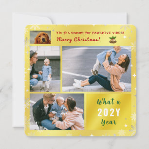 Grappige Hond Kat Elegant Gouden Foto Collage Lett Feestdagenkaart