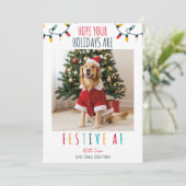 Grappige Hond Kat Huisdier Foto Kerst Feestelijke  Feestdagenkaart (Staand voorkant)