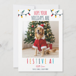 Grappige Hond Kat Huisdier Foto Kerst Feestelijke  Feestdagenkaart