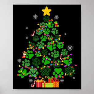 Grappige Hond Kat Paws Kerstboom Xmas Lights Anim Poster
