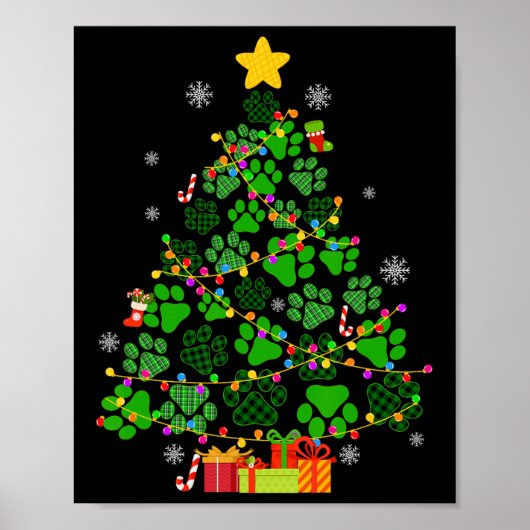 Grappige Hond Kat Paws Kerstboom Xmas Lights Anim Poster (Voorkant)