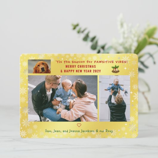 Grappige Hond Kat Pawsitive 3 foto's Minimalist Go Feestdagenkaart (Staand voorkant)