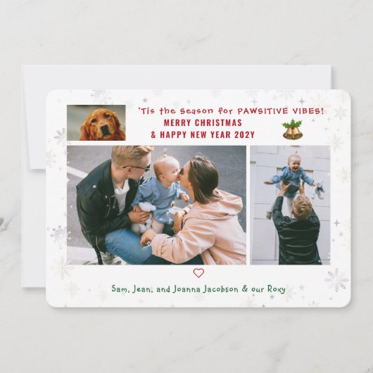 Grappige Hond Kat Pawsitive 3 foto's Minimalistisc Feestdagenkaart (Voorkant)