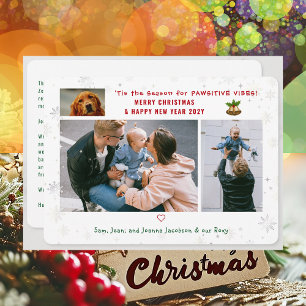 Grappige Hond Kat Pawsitive 3 foto's Minimalistisc Feestdagenkaart