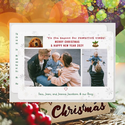 Grappige Hond Kat Pawsitive 3 foto's Minimalistisc Feestdagenkaart