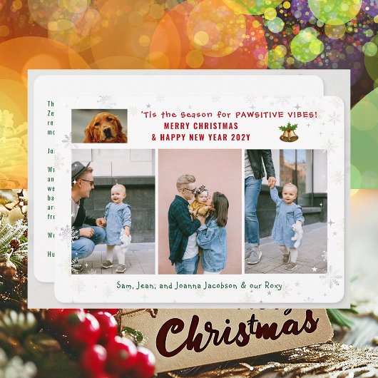 Grappige Hond Kat Pawsitive 3 foto's Minimalistisc Feestdagenkaart