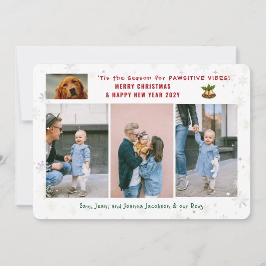 Grappige Hond Kat Pawsitive 3 foto's Minimalistisc Feestdagenkaart (Voorkant)