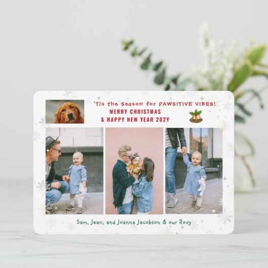 Grappige Hond Kat Pawsitive 3 foto's Minimalistisc Feestdagenkaart (Staand voorkant)
