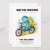 Grappige Hond Kat Rijden Motorfiets Nieuw Huis Ver Aankondiging (Voorkant / Achterkant)