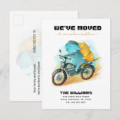 Grappige Hond Kat Rijden Motorfiets Nieuw Huis Ver Aankondigingskaart (Voorkant / Achterkant)