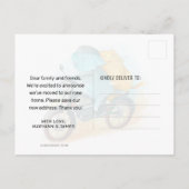 Grappige Hond Kat Rijden Motorfiets Nieuw Huis Ver Aankondigingskaart (Achterkant)