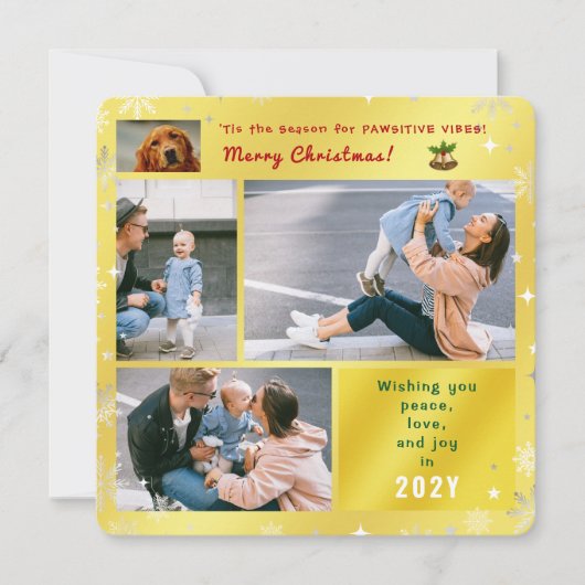 Grappige Hond Kat Vrede Liefde Vreugde Elegante Go Feestdagenkaart (Voorkant)