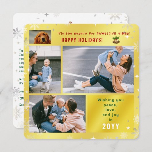 Grappige Hond Kat Vrede Liefde Vreugde Elegante Go Feestdagenkaart (Voorkant / Achterkant)