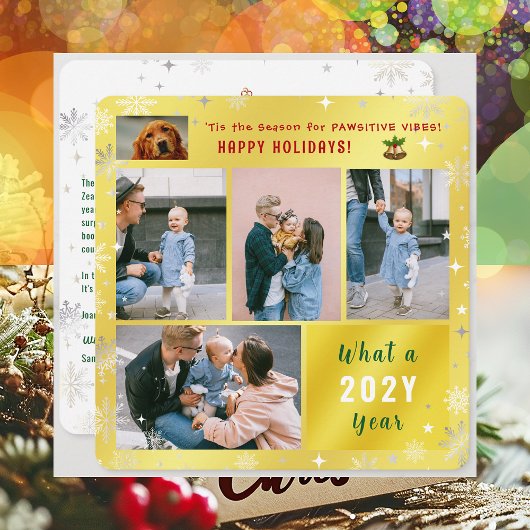 Grappige Hond Kat Wat Een Jaar 5 Foto's Collage Go Feestdagenkaart