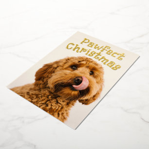 Grappige hond Kerst dubbelzijdige Folie fotokaart Feestdagenkaart