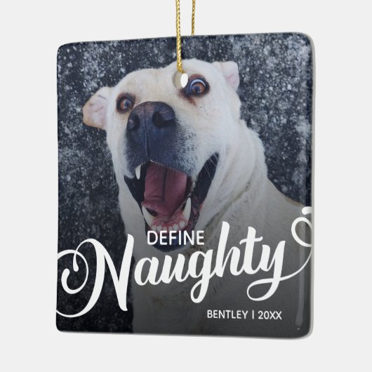 Grappige hond kerstfoto keramisch ornament (Links)