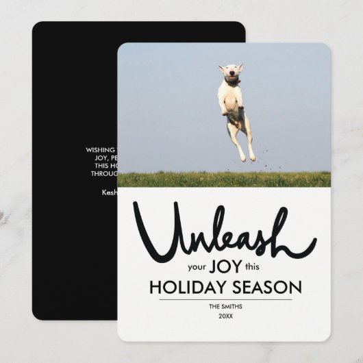 Grappige hond Kerstkaart | Laat je vreugde los (Voorkant / Achterkant)