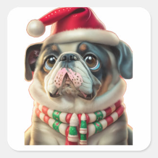 Grappige Hond Kerstmis, Vierkante Sticker
