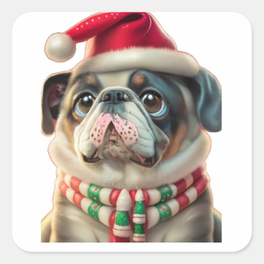 Grappige Hond Kerstmis, Vierkante Sticker (Voorkant)