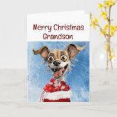 Grappige Hond Kleinkind Kinderen Kerstmis Kaart (Gele Bloem)