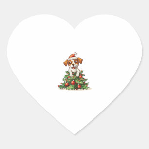 Grappige hond klimt op kerstboom kostuum hart sticker