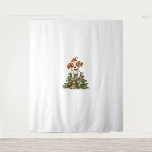 Grappige hond klimt op kerstboom kostuum wandkleed (Voorkant)