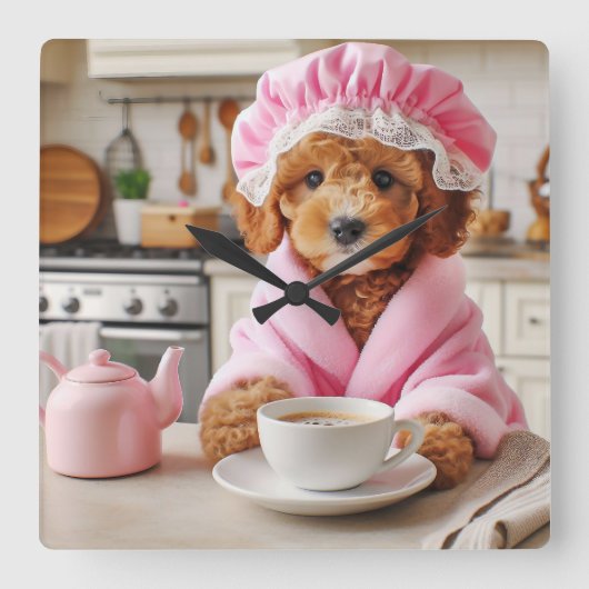 Grappige Hond Klok Koffie Liefhebbers Muur Klok (Voorkant)