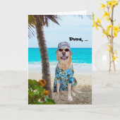Grappige Hond/Lab Hawaiian Verjaardag Kaart (Gele Bloem)