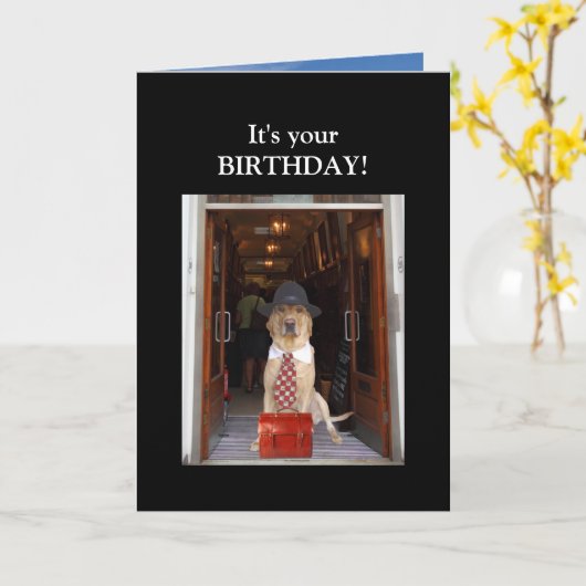 Grappige hond / Lab mannelijke verjaardag Kaart (Gele Bloem)