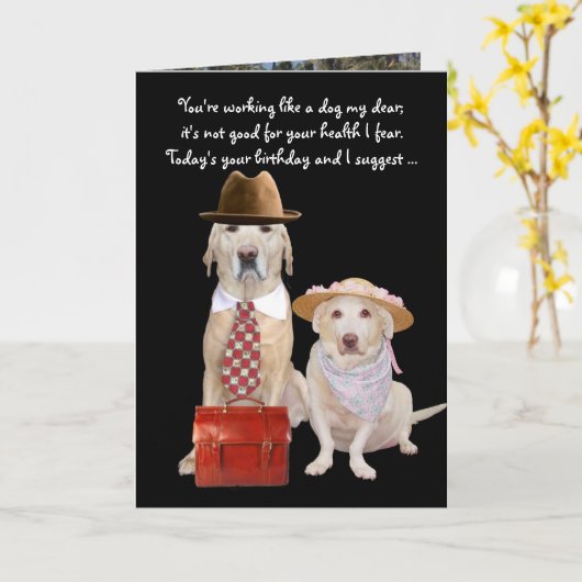 Grappige hond / Lab Verjaardag voor echtgenoot Kaart (Gele Bloem)