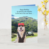 Grappige hond / Lab verjaardag voor mannelijke fie Kaart (Gele Bloem)