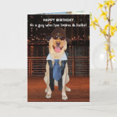 Grappige hond / Lab verjaardag voor zoon of neef Kaart (Gele Bloem)