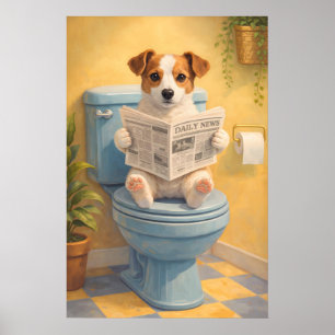 Grappige Hond Leest Toiletposter, Humoristische Ba Poster