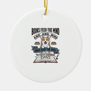 Grappige Hond Lezer Vintage Gravure T-shirt voor B Keramisch Ornament