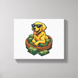 Grappige Hond Liefhebber Goud Retriever Geld Stape Canvas Afdruk