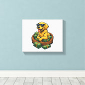 Grappige Hond Liefhebber Goud Retriever Geld Stape Canvas Afdruk (Insitu (Houten vloer))