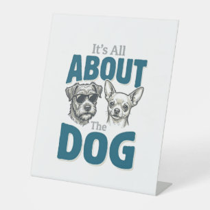 Grappige Hond Liefhebber Vintage Gravure Grafisch_ Reclamebord Met Voetstuk