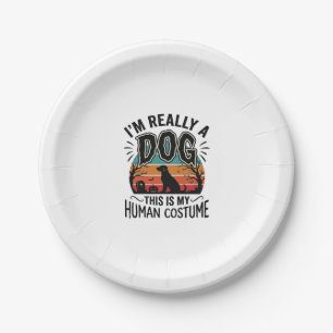 Grappige Hond Mens Kostuum Halloween Vintage Hond Papieren Bordje