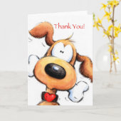 Grappige hond met bot, bedankt! kaart (Gele Bloem)
