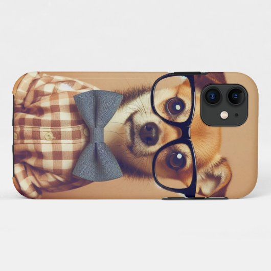 Grappige hond met bril en bowtie Case-Mate iPhone case (Achterkant (horizontaal))