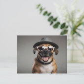 Grappige hond met bril en hoed briefkaart (Staand voorkant)
