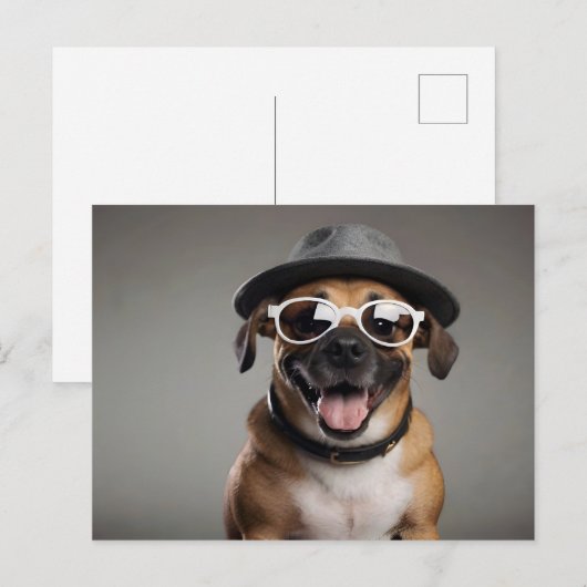 Grappige hond met bril en hoed briefkaart (Voorkant / Achterkant)