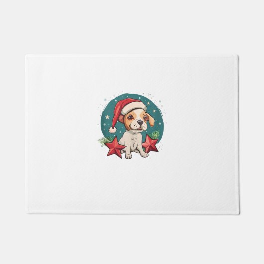Grappige hond met kerststerren voor feestelijk sei deurmat (Voorkant)