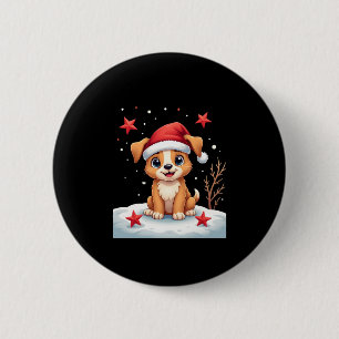 Grappige hond met kerststerren voor feestelijk sei ronde button 5,7 cm