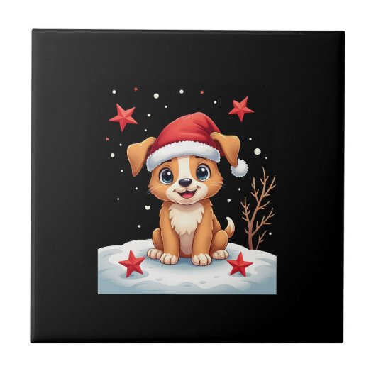 Grappige hond met kerststerren voor het kerstseizo tegeltje (Voorkant)
