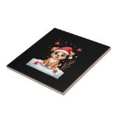 Grappige hond met kerststerren voor het kerstseizo tegeltje (Zijkant)