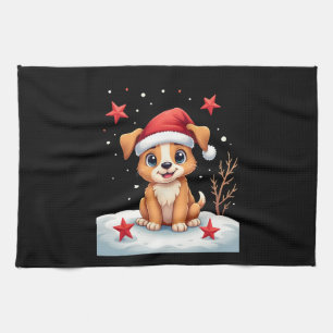 Grappige hond met kerststerren voor het kerstseizo theedoek