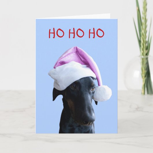 Grappige hond met roze kerstkaart van de kerstman feestdagen kaart (Voorkant)